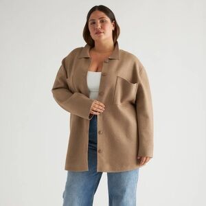 Quince Women's Eco-Knit Milano Stitch Shirt Jacket Oversized Shacket sz L Taupe